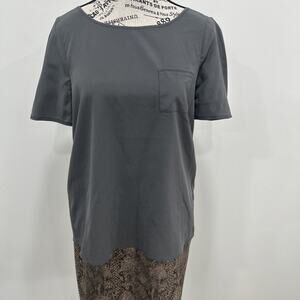 GRYPHON NEW YORK Silver Silk Blouse Uptown Minimalist Soft Glam Quiet Luxe Sz L